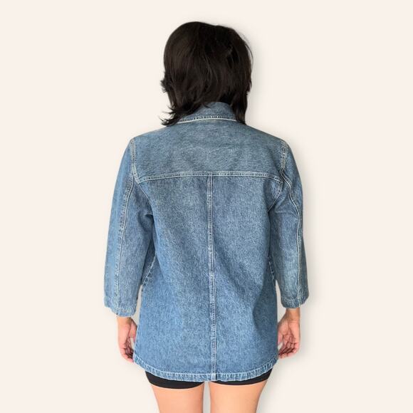 Vintage Bill Blass Denim Chore Coat Jacket Workwear 90s Utility Medium - Picture 3 of 7